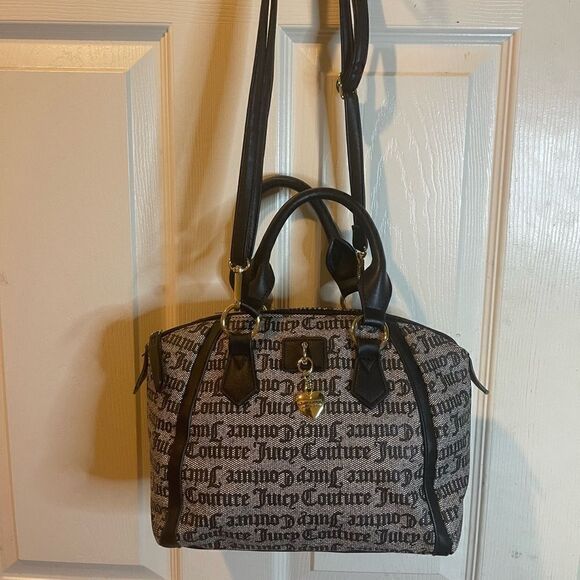 Juicy Couture small black Gothic satchel /shoulder bag gold tone accents - Picture 1 of 15